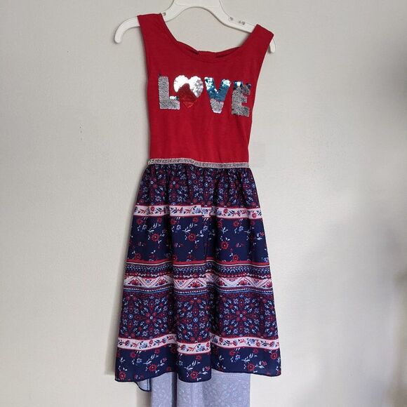 4th of July Independence Day Hi Low Dress - Size 7/8 - flippy sequins - Picture 1 of 7